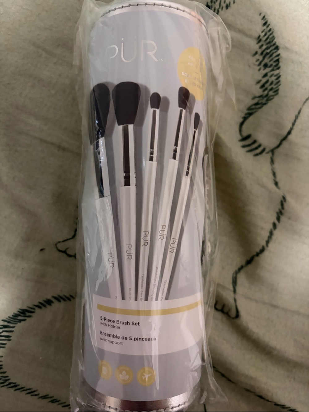 Pur White 5-Piece Makeup Brush Set with Holder